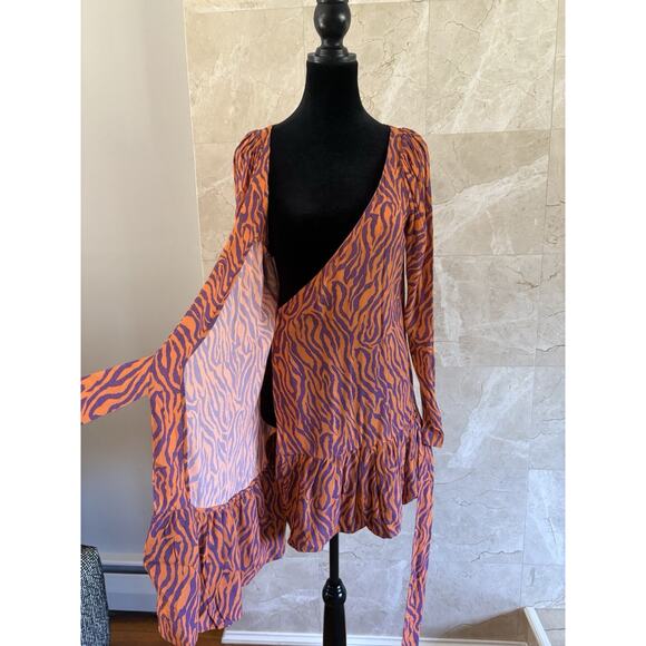 Rotate Birger Christensen Orange Tiger Mini Wrap Dress - EU 34 / US 2 Maximalist - Picture 9 of 13